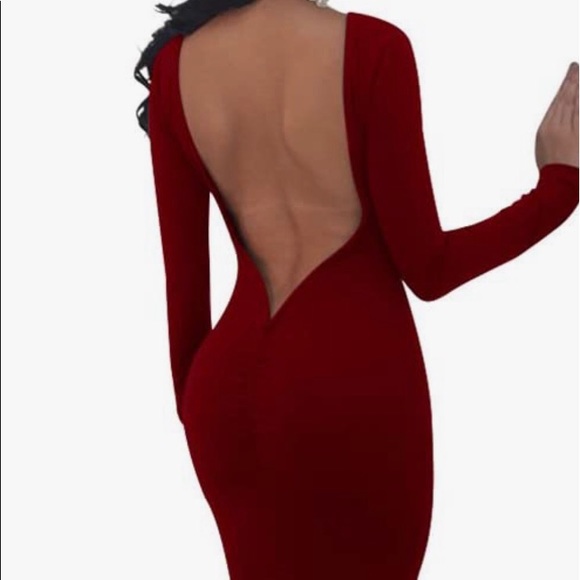 Women’s Sexy Long Sleeve Backless Rushed Evening Mermaid Dress - Picture 2 of 2